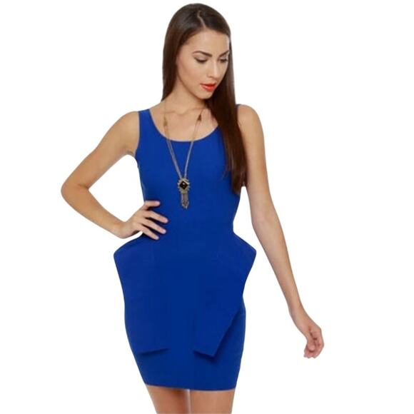 BLVD BLVD Structured Mini Dress Royal Blue Size Small Fitted Peplum Sleeveless - Picture 1 of 10